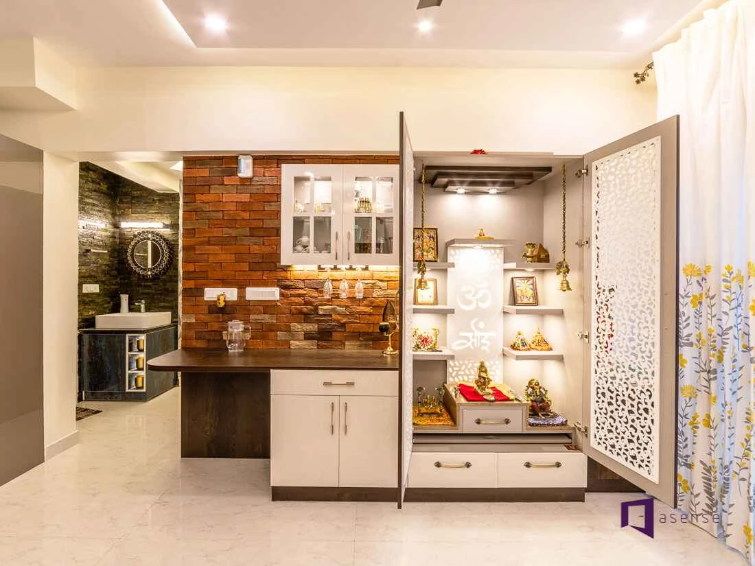 Luxury Crockery Units with Built-In Pooja Space for Elegant Homes